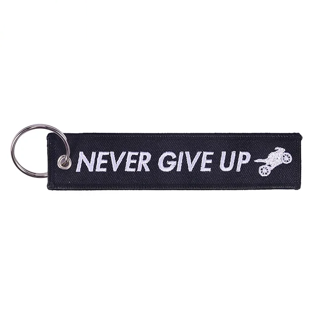 Rider Quote 'Never Give Up' Embroidered Keyring Keychain