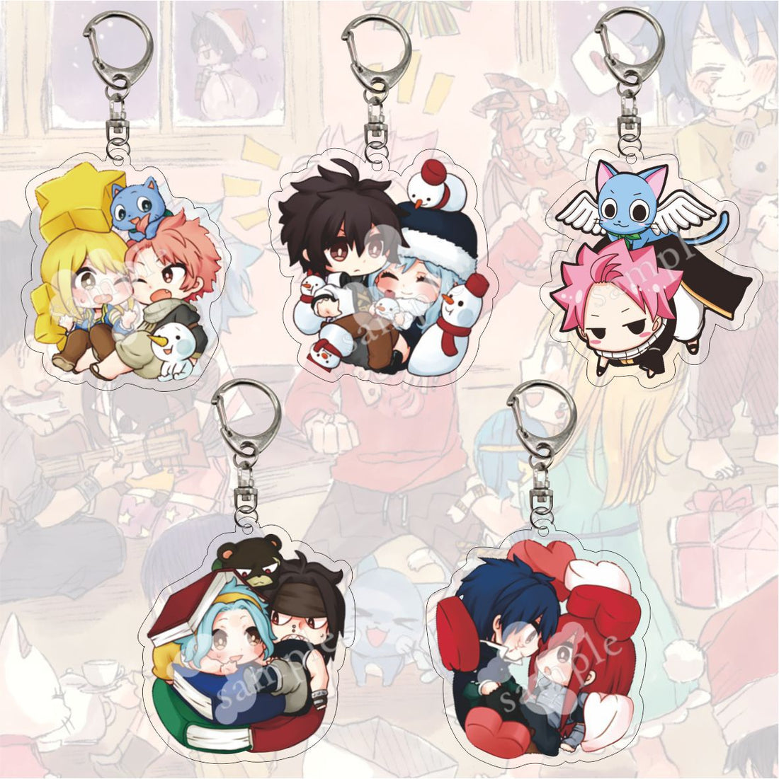 Fairy Tail 'Lucy & Natsu | Happy Chibi' Keyring Acrylic Keychain