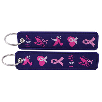 Breast Cancer Awareness Hope and Faith Embroidered Keyring Keychain