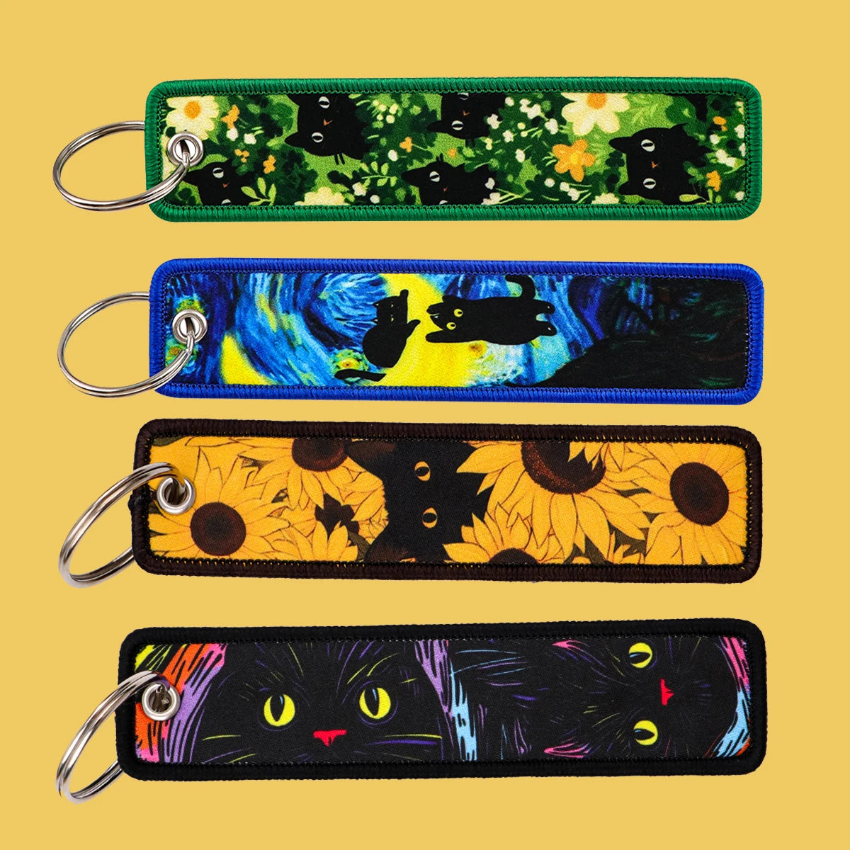 I Love Black Cat Embroidered Keyring Keychain