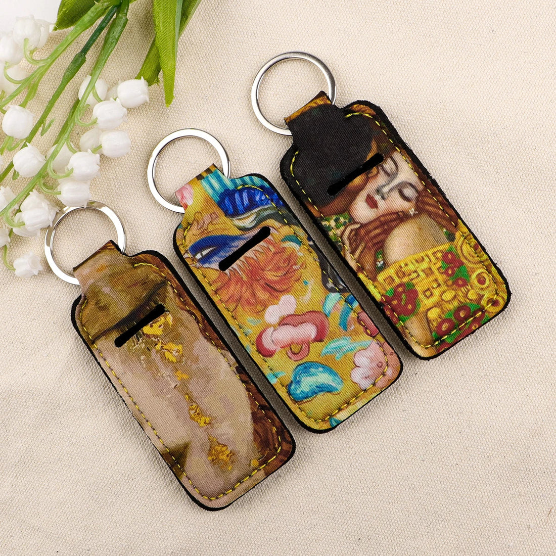 Art Painting The Kiss by Gustav Klimt Lipstick Holder Keychain
