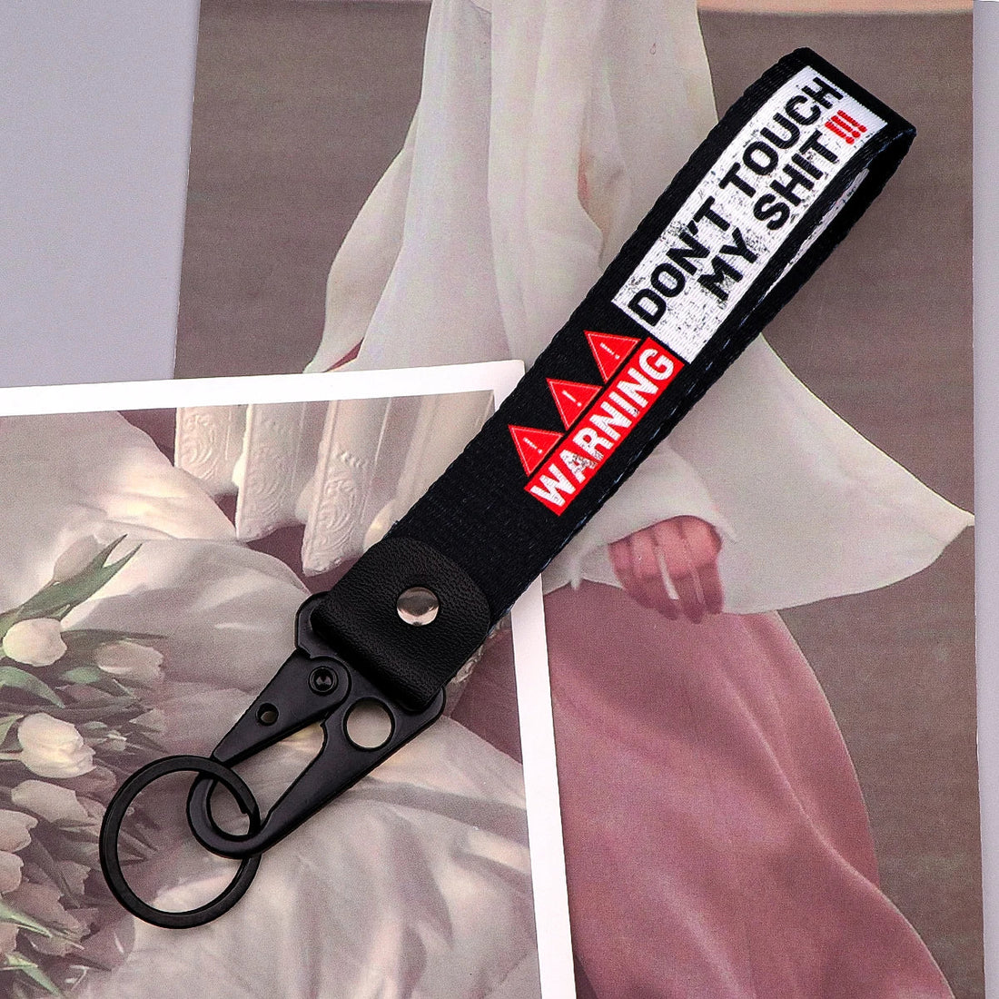 Warning 'Don't Touch My Sht' Wrist Lanyard Keyring Clip Keychain