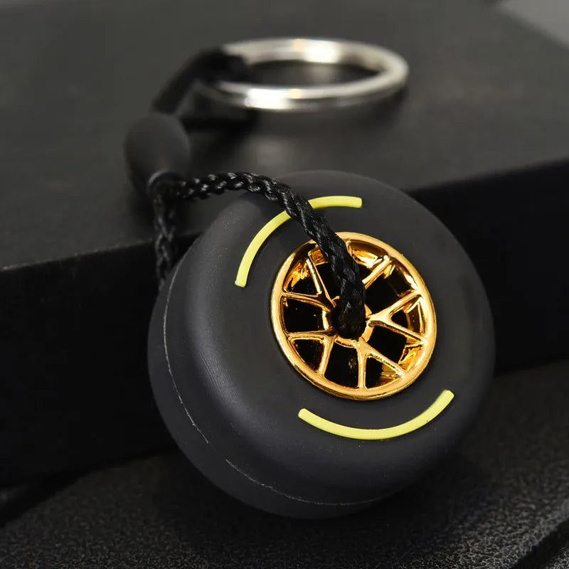 F1 Racing Wheel Tire 'Yellow' Keyring Rubber Keychain