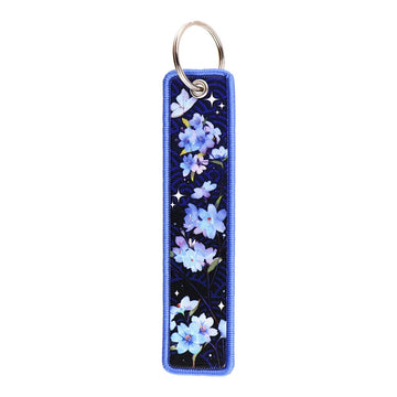 Flowers 'Blue Orchids' Embroidered Metal Keychain