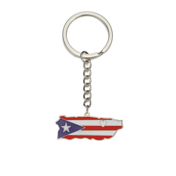 Flag Map 'Puerto Rico' Keyring Metal Keychain