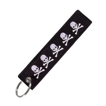 Aviation 'Hazardous | Skull Sign' Embroidered Keyring Keychain