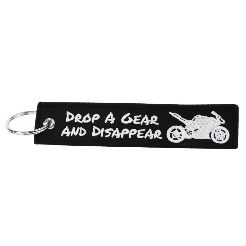 Rider Quotes 'Drop A Gear and Disappear' Embroidered Keyring Keychain