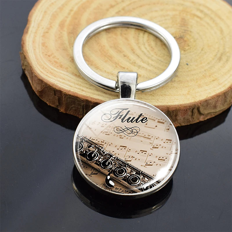 Music Instrument 'Flute' Keyring Metal Keychain