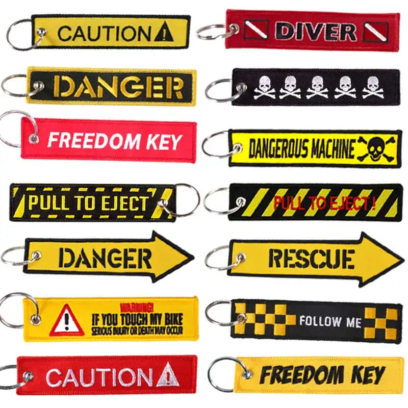 Aviation 'Danger | Black Tag' Embroidered Keyring Keychain