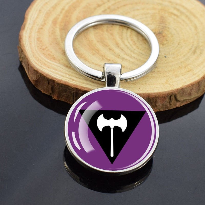 LGBT Flag 'Labrys Lesbian' Keyring Glass Keychain