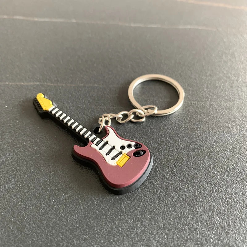 Musical Instrument 'Red Guitar' Keyring Metal Keychain