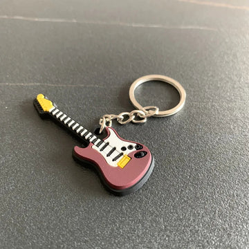 Musical Instrument 'Red Guitar' Keyring Metal Keychain