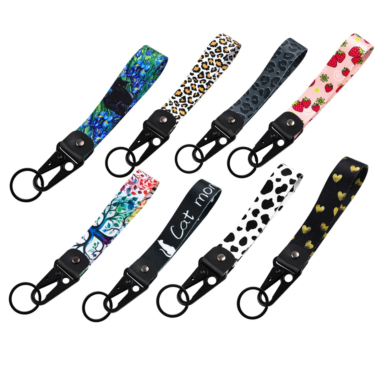 Leopard Print Wrist Lanyard Keyring Clip Keychain