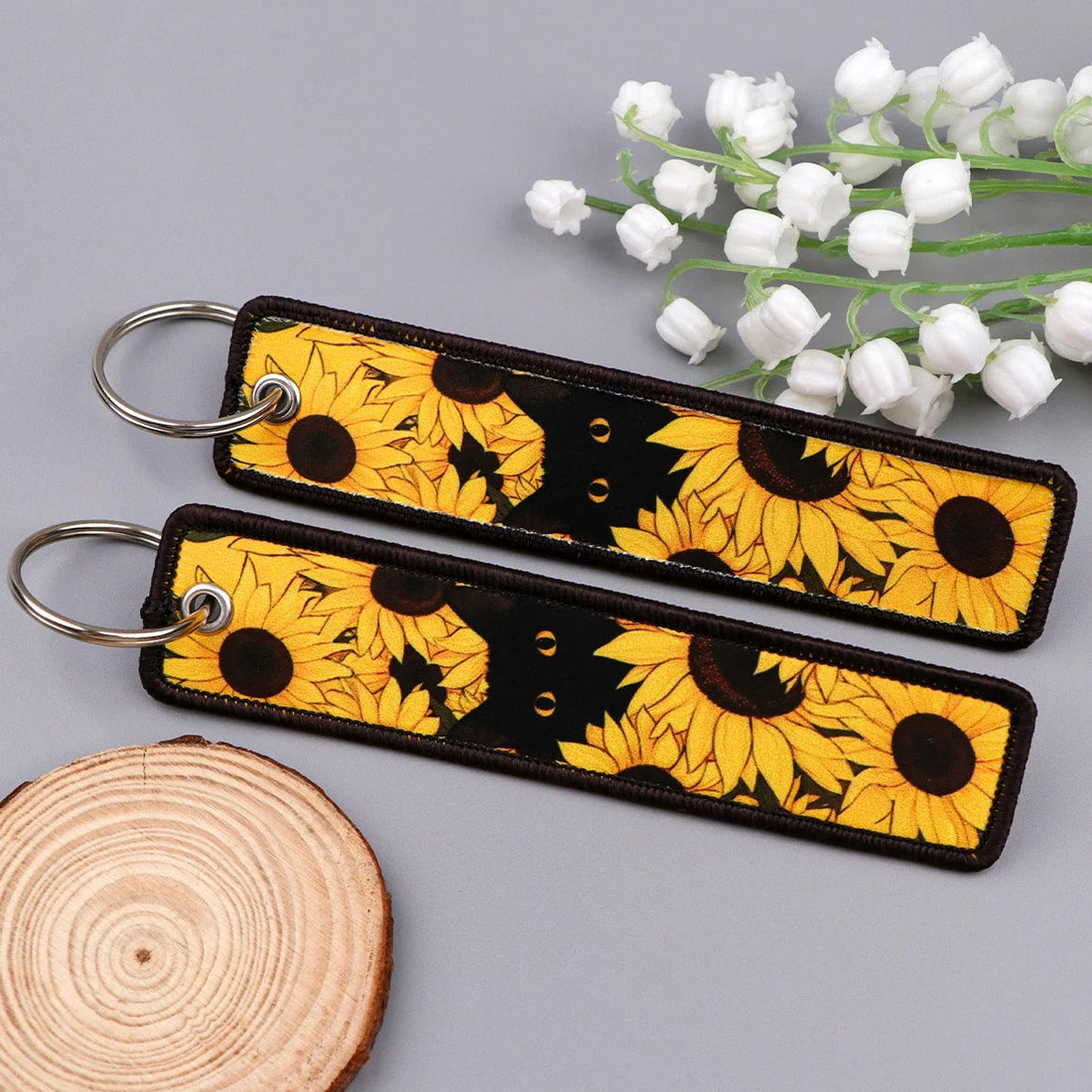 Black Cat Sunflower Embroidered Keyring Keychain