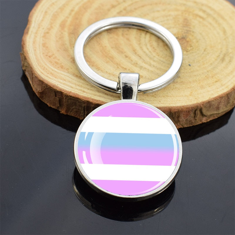 LGBT Flag 'Bigender' Keyring Glass Keychain