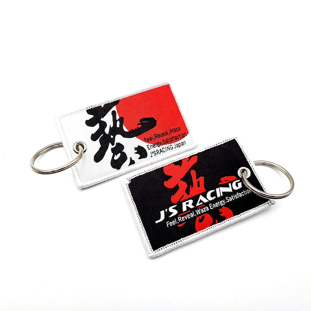 'J'S RACING | Feel, Reveal, Waza Energy, Satisfaction' Embroidered Keychain