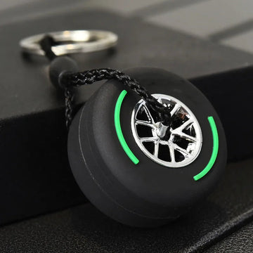 F1 Racing Wheel Tire 'Green' Keyring Rubber Keychain