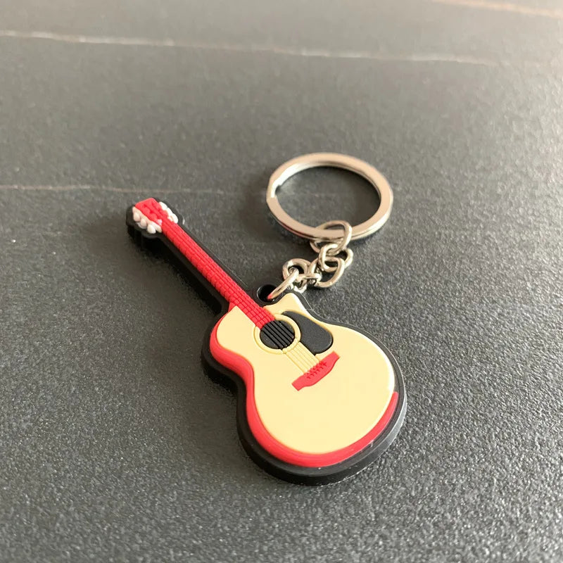Musical Instrument 'Guitar Brown | Red' Keyring Metal Keychain