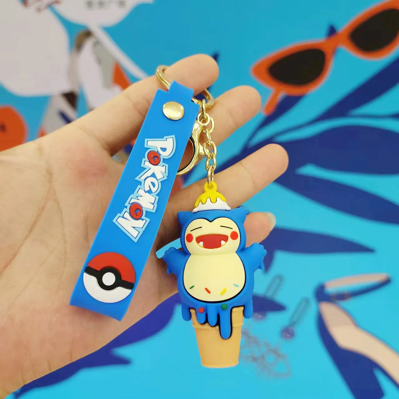 Pokemon 'Snorlax Ice Cream Cone' Silicone Keyring Keychain