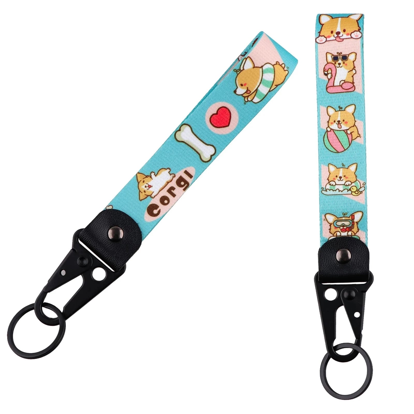 I Love Corgi Wrist Lanyard Keychain with Keyring Clip