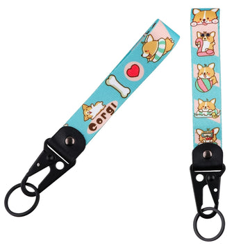 I Love Corgi Wrist Lanyard Keychain with Keyring Clip