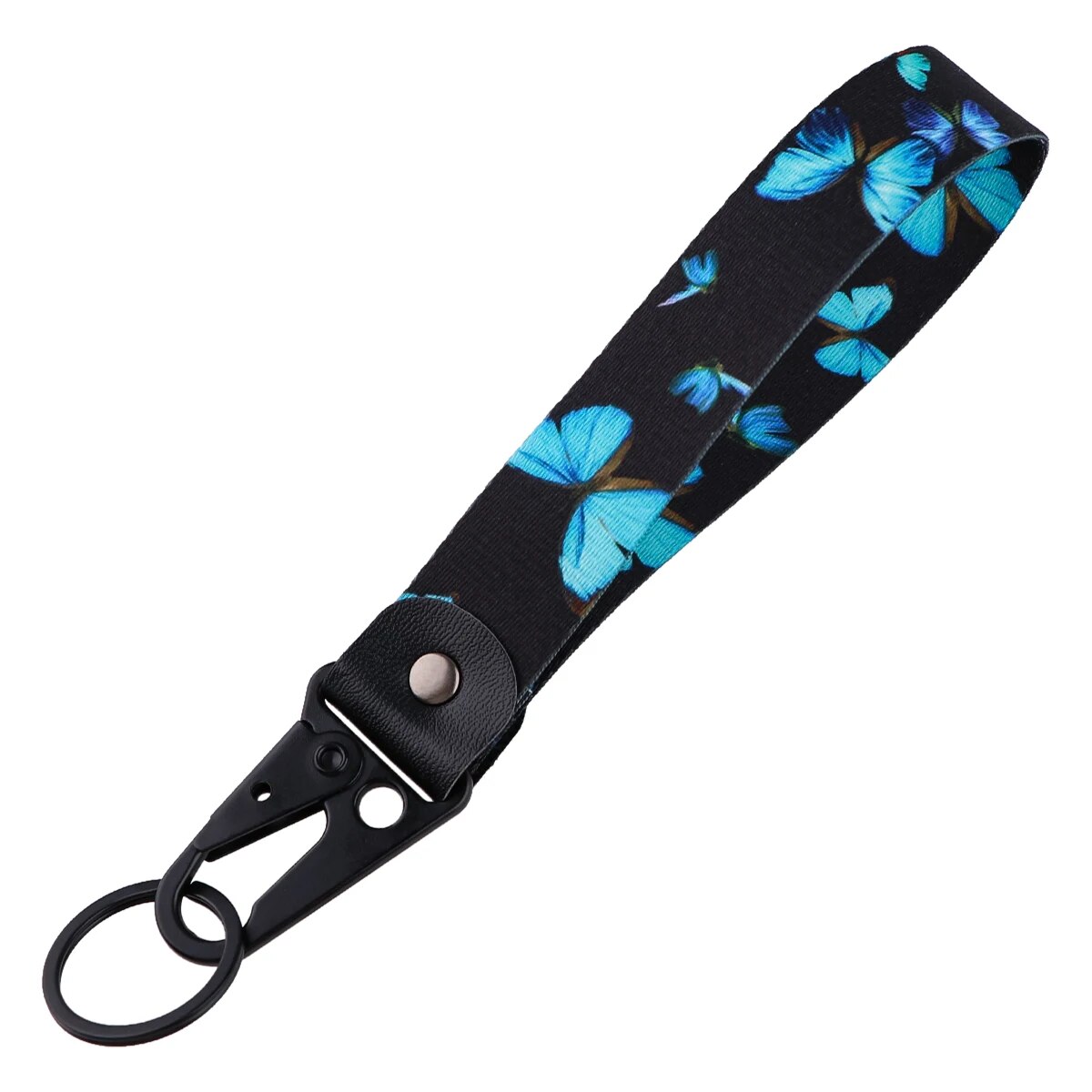 Butterfly 'Sky Blue Butterflies' Wrist Lanyard Keychain with Keyring Clip