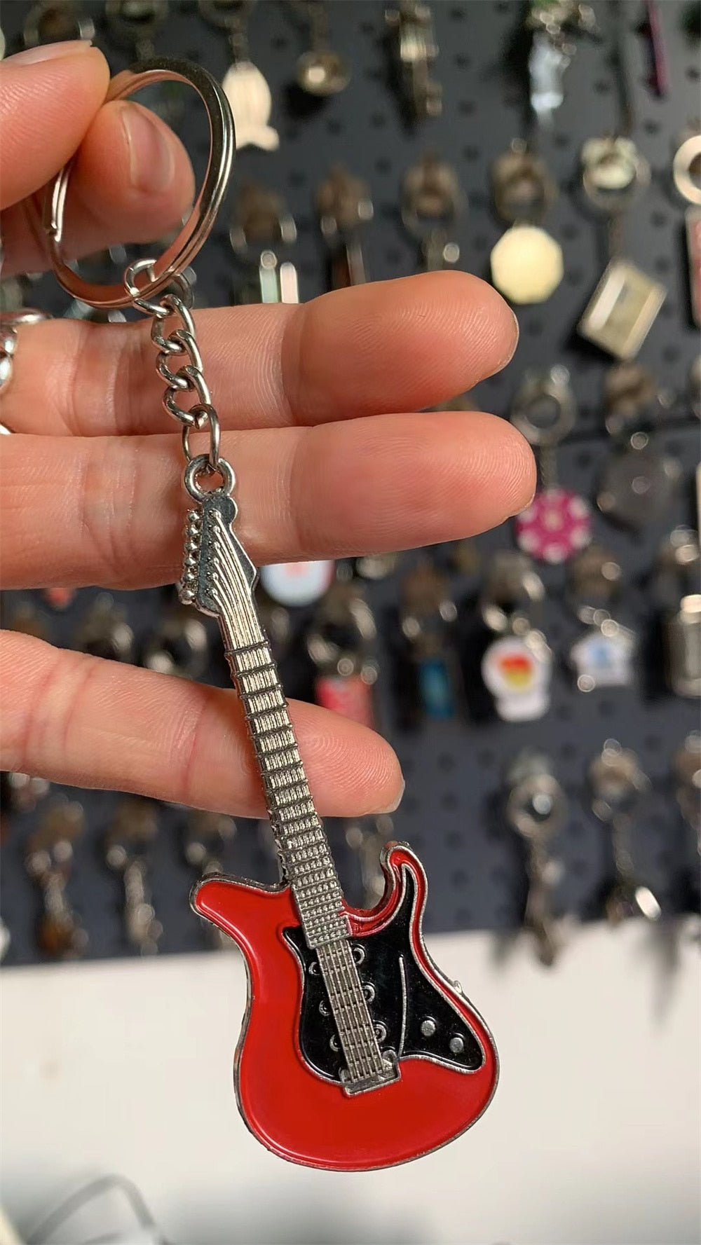 Electric Guitar 'Red and Black | Guitar' Keyring Metal Keychain
