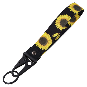 Golden Sunflowers Wrist Lanyard Keychain with Keyring Clip