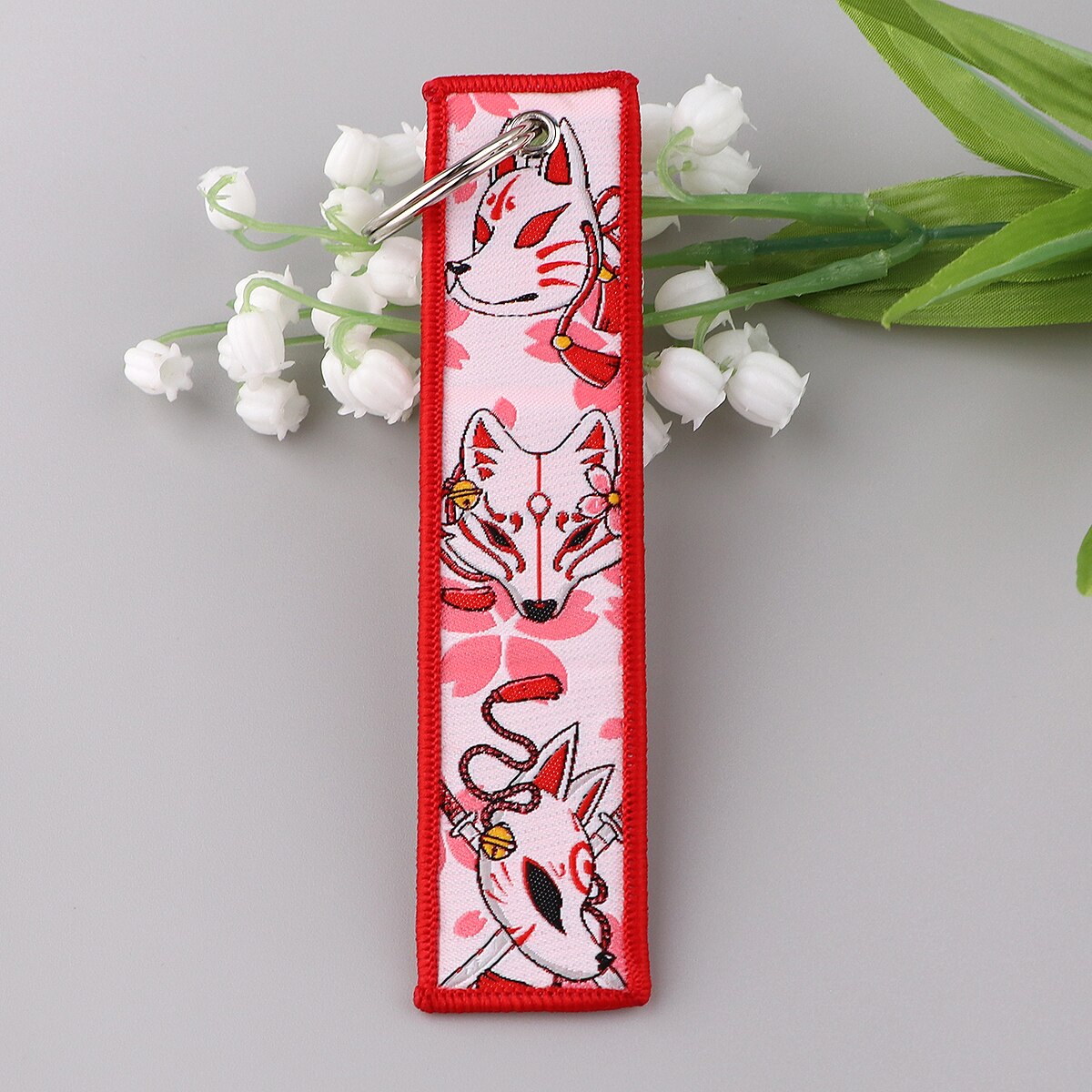 Sakura Fox Pink Embroidered Keychains