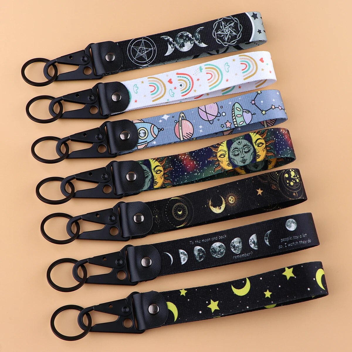 Moon Series Wrist Lanyard Keychain with Keyring Clip