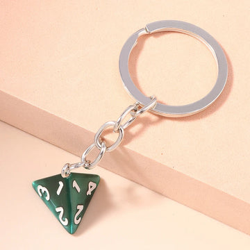 'Green | D4 Poly Dice' Keyring Metal Keychain