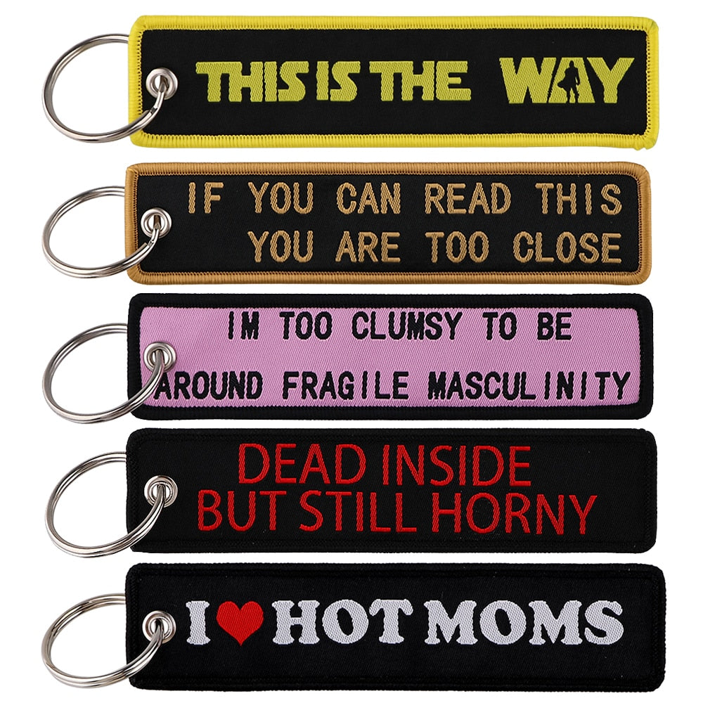 Funny Phrase 'DEAD INSIDE BUT STILL HORNY' Embroidered Keychain