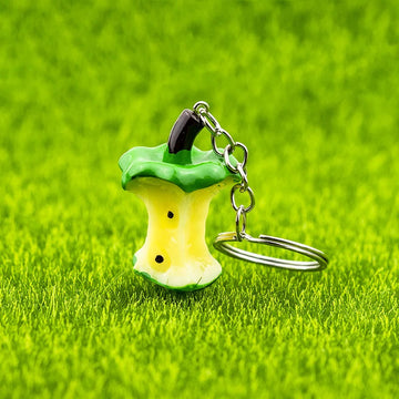 Fruit 'Bitten Green Apple' Keyring Resin Keychain