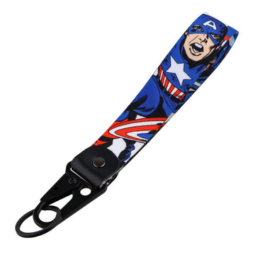 Superhero 'Captain America' Wrist Lanyard Keychain with Keyring Clip