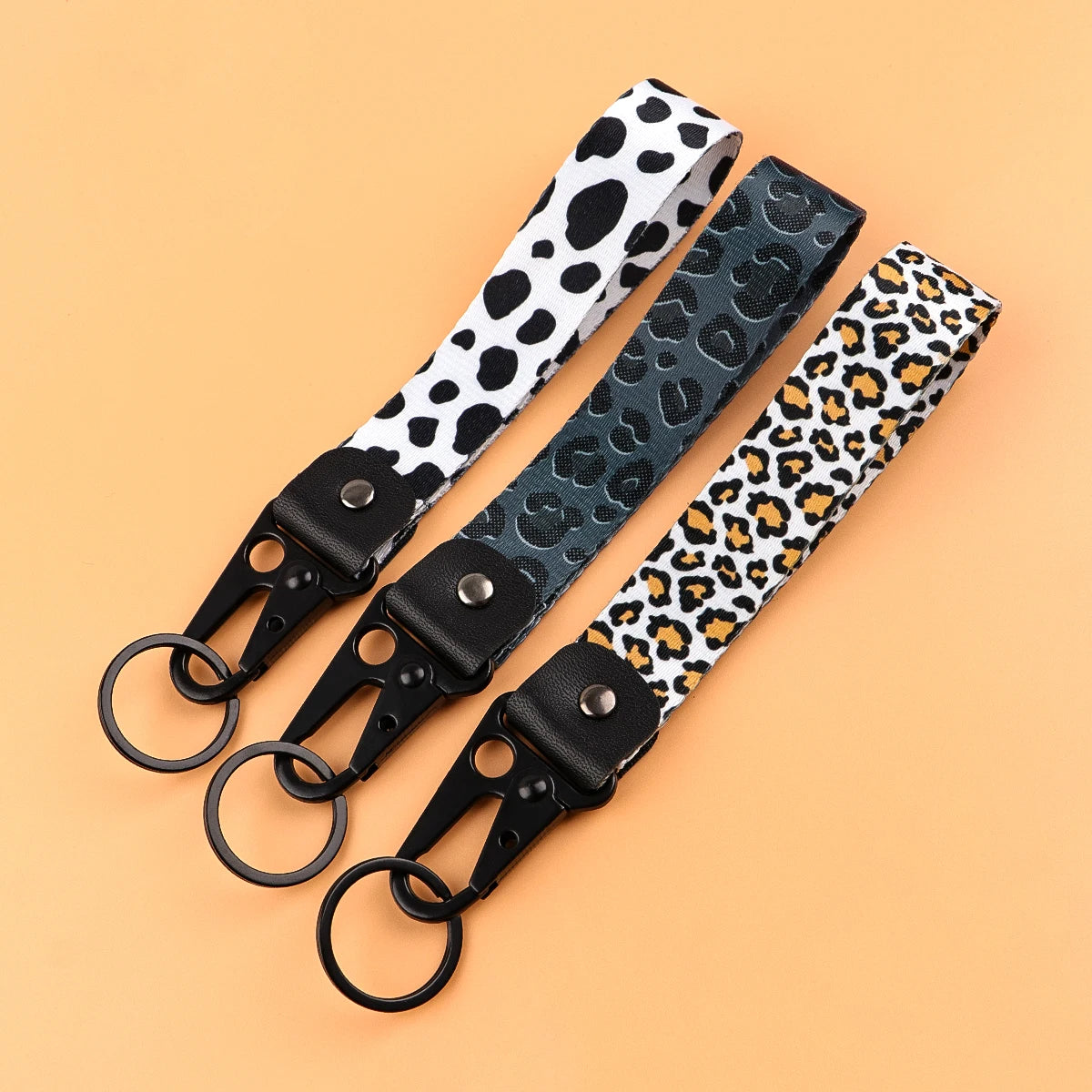 Leopard 'Gray Print' Wrist Lanyard Keyring Clip Keychain