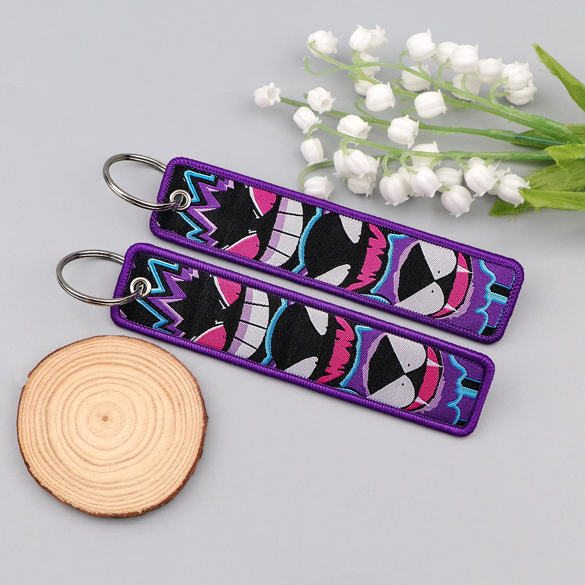 Pokemon Gengar Faces Embroidered Keyring Keychain