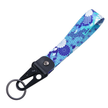 Flowers 'Blue Abstract' Wrist Lanyard Keyring Clip Keychain
