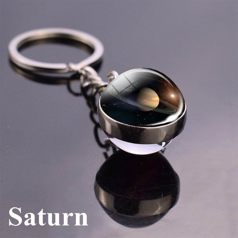 Planet 'Saturn' Keyring Glass Keychain