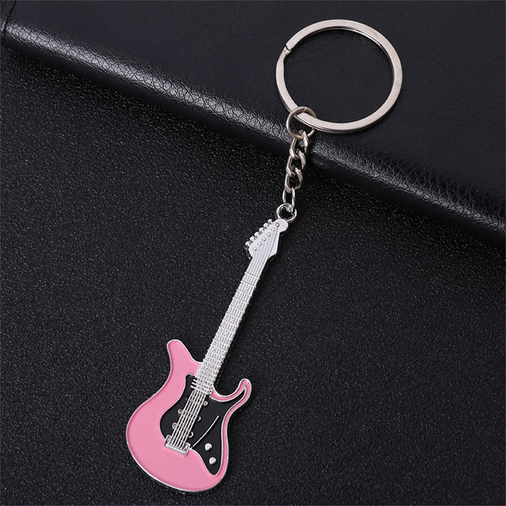 Electric Guitar 'Pink and Black | Guitar' Keyring Metal Keychain