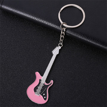 Electric Guitar 'Pink and Black | Guitar' Keyring Metal Keychain
