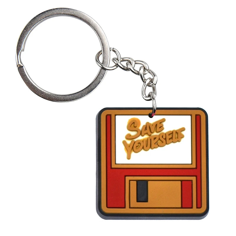 'Save Yourself | Retro Floppy Disk' Keyring PVC Keychain