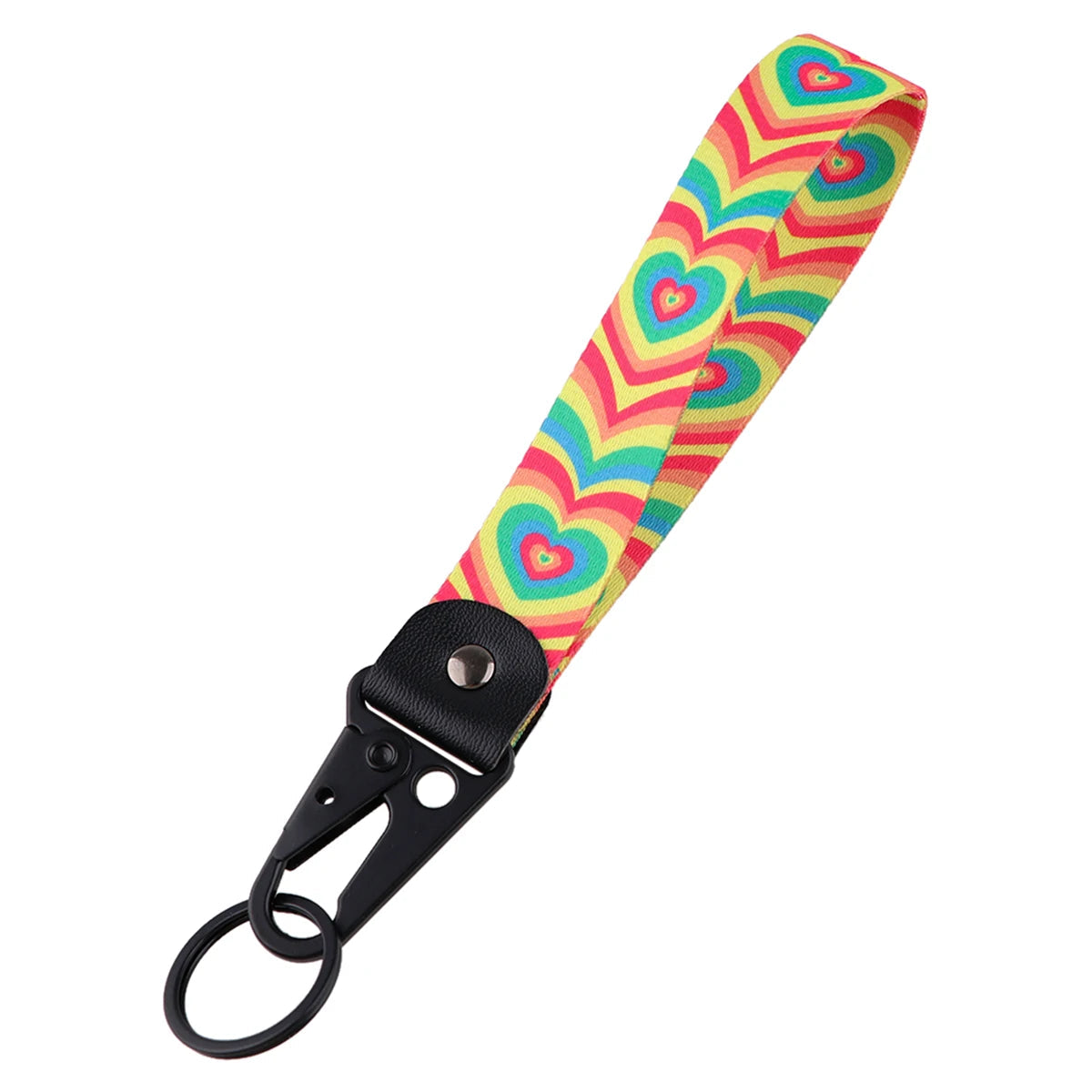 Rainbow Heart Wrist Lanyard Keychain with Keyring Clip