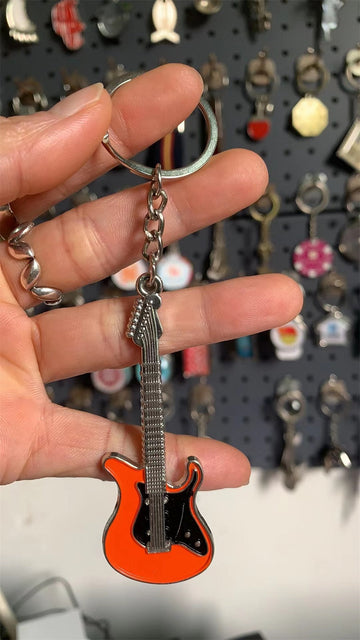 Electric Guitar 'Orange and Black | Guitar' Keyring Metal Keychain