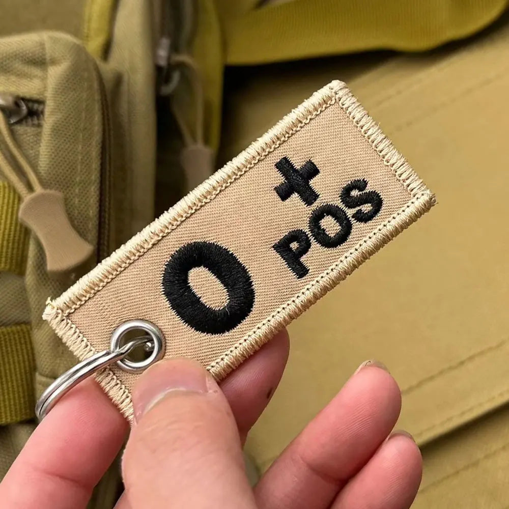Blood Type 'O + POS' Embroidered Keychain
