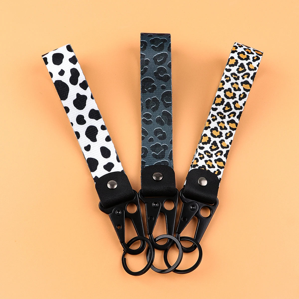 Leopard Print Wrist Lanyard Keyring Clip Keychain