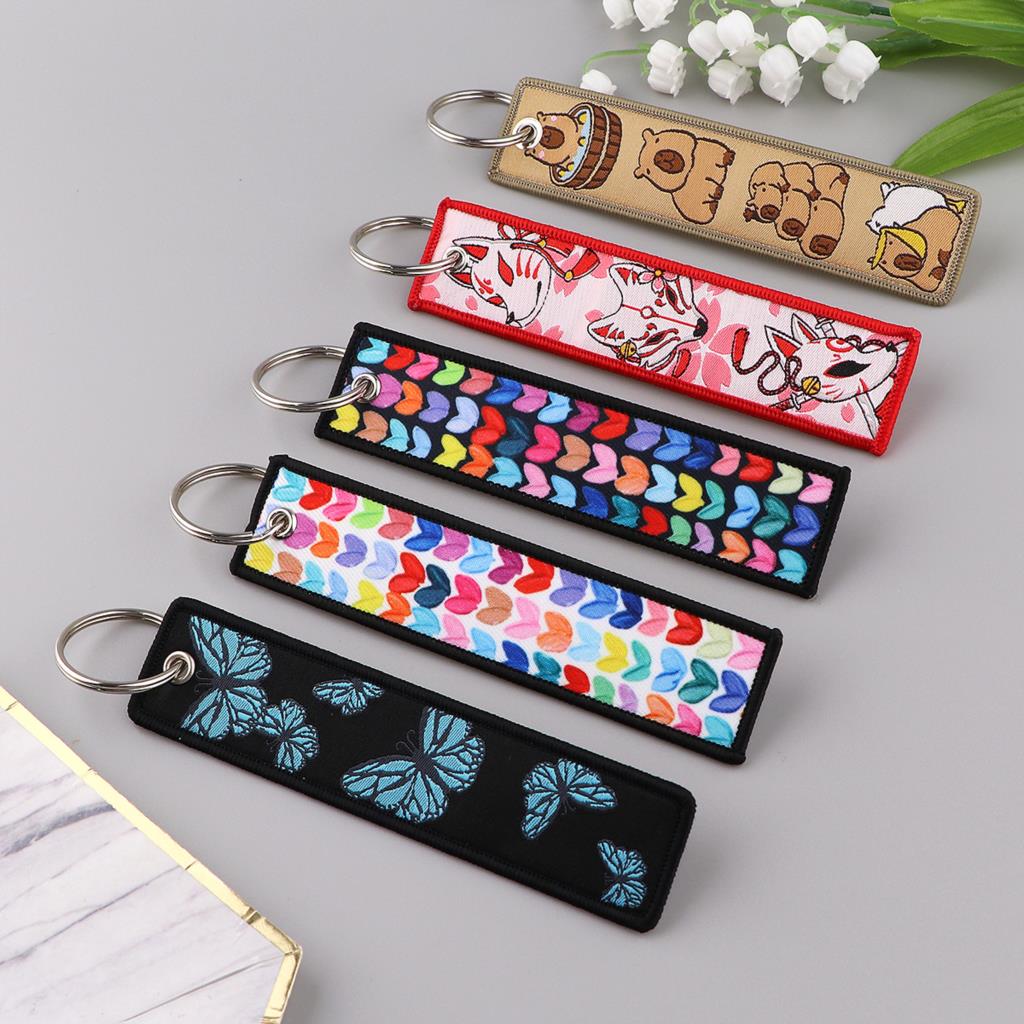 Polka Daub Hearts Embroidered Keychains