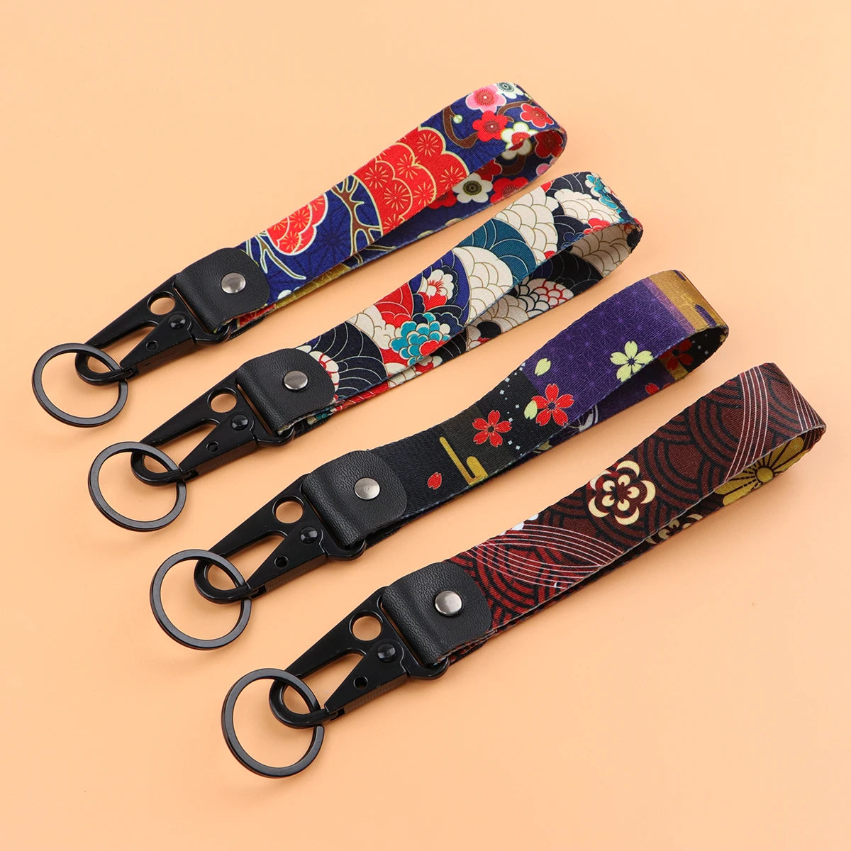 Floral Art Print Wrist Lanyard Keyring Clip Keychain