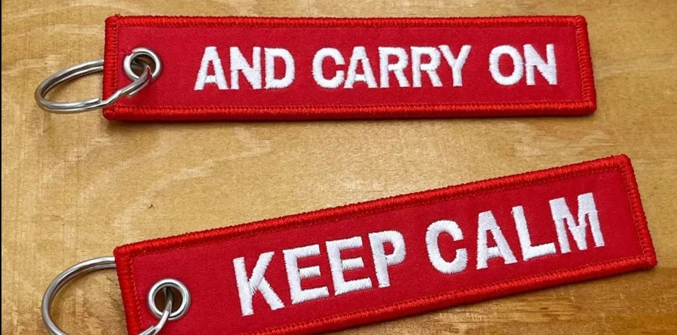 Funny Phrase 'Red | And Carry On Keep Calm' Embroidered Keychain