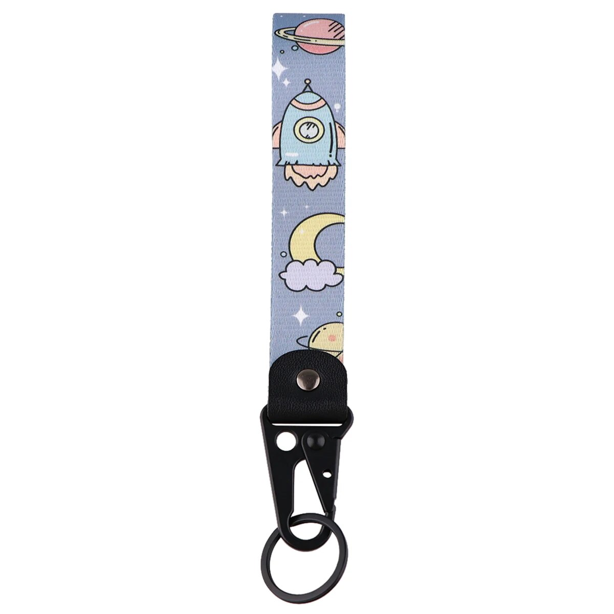 Moon x Spaceship x Planet Wrist Lanyard Keychain with Keyring Clip