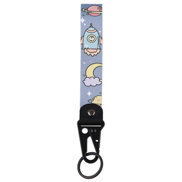 Moon x Spaceship x Planet Wrist Lanyard Keychain with Keyring Clip